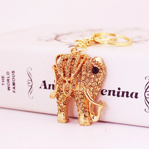 Lussuoso Portachiavi a Forma di Elefante Dorato in Lega di Zinco con Strass Ciondolo per Borsa Donna Moda Regalo