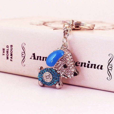 Simpatico Portachiavi in Lega di Zinco con Cane Cucciolo Strass Smalto Colorato Ciondolo per Borsa Animale Portachiavi per Auto Regalo da Donna
