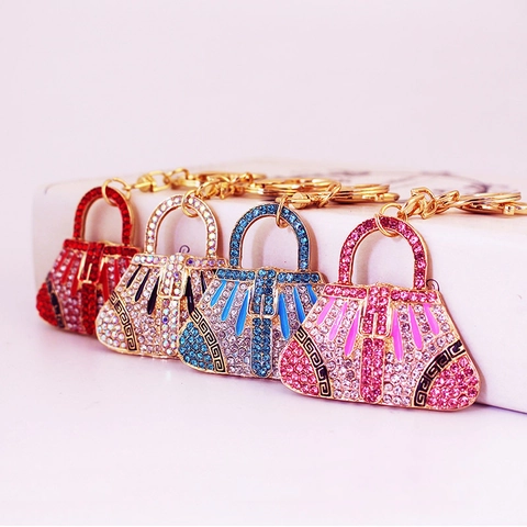 Portachiavi a Forma di Borsa con Strass Ciondolo per Borsa in Lega di Cristallo con Motivo Greca Gioielli per Donna