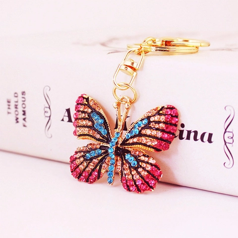 Butterfly Rhinestone Keychain Colorful Zinc Alloy Crystal Bag Pendant For Women Girls Cute Key Ring Accessory Gift