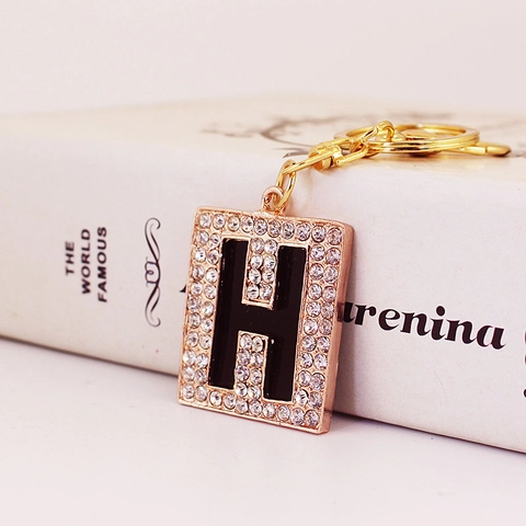 Strass Buchstabe H Schlüsselanhänger Vergoldet Zinklegierung Emaille Quadratischer Anhänger Für Damen Taschenanhänger Schmuck