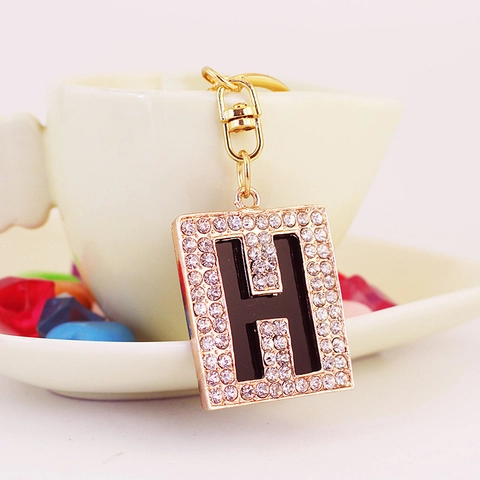 Strass Buchstabe H Schlüsselanhänger Vergoldet Zinklegierung Emaille Quadratischer Anhänger Für Damen Taschenanhänger Schmuck