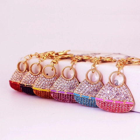 Portachiavi in Lega di Zinco Mini Borsa a Mano con Strass per Donna Pendente per Borsa in Smalto Gioielli Regalo