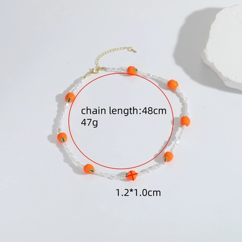 Mode Koperen Kunstparel Persimmon Hanger Halsketting Voor Vrouwen Oranje Fruit Kralen Sleutelbeen Ketting Sieraden Cadeau