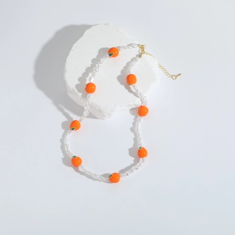 Mode Koperen Kunstparel Persimmon Hanger Halsketting Voor Vrouwen Oranje Fruit Kralen Sleutelbeen Ketting Sieraden Cadeau