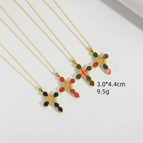 Collar Con Colgante de Cruz de La Virgen María de Cobre Chapado en Oro Vintage Joyería Religiosa Para Mujer Regalo