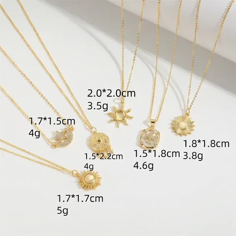 Mode Minimalistisch Kupfer Zirkonia Sonne Kreuz Anhänger Halskette Für Damen Galvanisiert Boho Schlüsselbein Kette Schmuck
