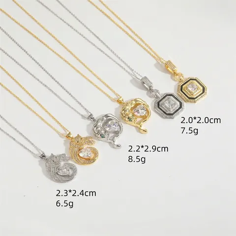 Moderne Kupfer Leopardenanhänger Halskette Für Damen Mikro-Zirkonia Geometrische Oktogon Emaille Choker Schmuck Accessoire