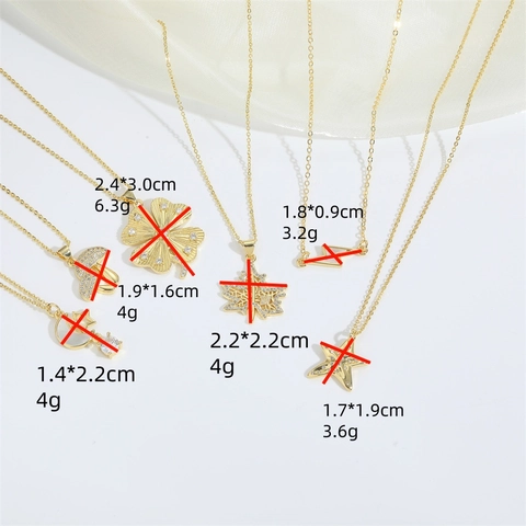 14K Gold Plated Copper Pendant Necklace For Women Micro Inlaid Zircon Shell Clover Maple Leaf Star Moon Mushroom Jewelry