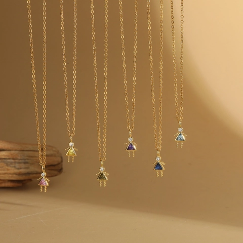 Fashion Copper Zirconia Little Girl Pendant Necklace Cute Cartoon Gold Plated Choker For Women Girls Daily Jewelry Gift