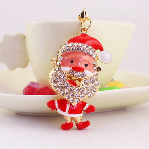 Simpatico Portachiavi Babbo Natale in Lega di Zinco Con Strass e Smalto Ciondolo Borsa Regalo di Natale Donna Ragazza