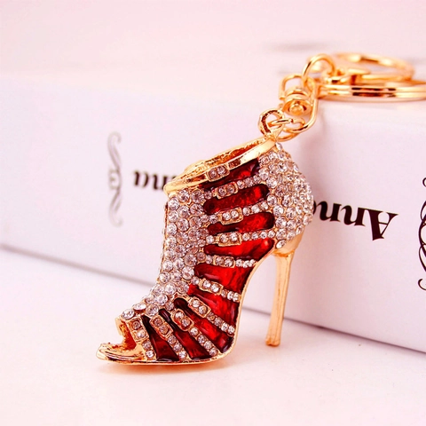 Llavero Creativo de Zapato de Tacón Alto Con Diamantes de Imitación Esmalte Aleación de Zinc Colgante de Bolso Para Mujeres Regalo