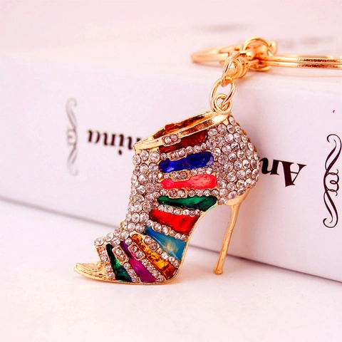 Llavero Creativo de Zapato de Tacón Alto Con Diamantes de Imitación Esmalte Aleación de Zinc Colgante de Bolso Para Mujeres Regalo