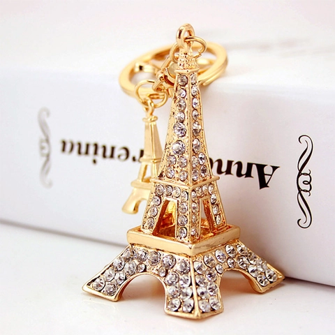 Portachiavi Romantico di Parigi Torre Eiffel con Strass Ciondolo per Borsa in Lega di Zinco Galvanizzato Metallo Portachiavi Gioielli per Donna Ragazza Regalo