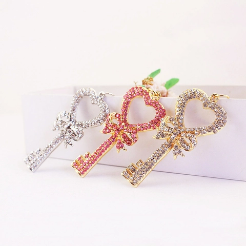 Eleganter Herz Schlüssel Schlüsselanhänger Mit Schleife Funkelnde Strass Zinklegierung Tasche Anhänger Auto Schlüsselring Geschenk