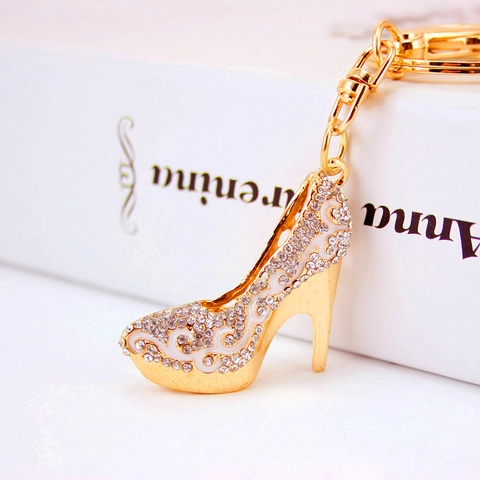 Fashion High Heel Shoe Keychain Zinc Alloy Rhinestone Enamel Bag Charm Pendant For Women Elegant Creative Metal Key Ring Gift