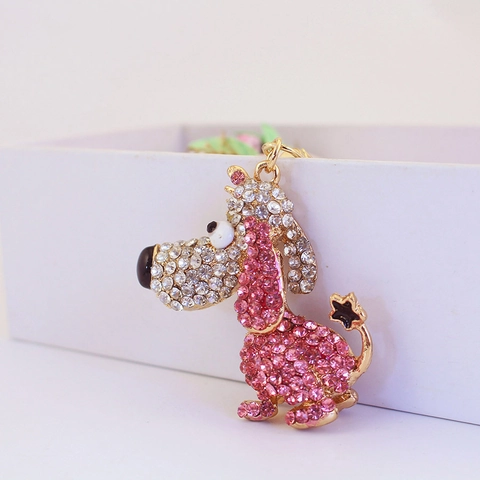 Portachiavi Creativo Carino Cucciolo di Cartone Animato Strass Lega di Zinco Color Oro Ciondolo per Borsa Donna Regalo