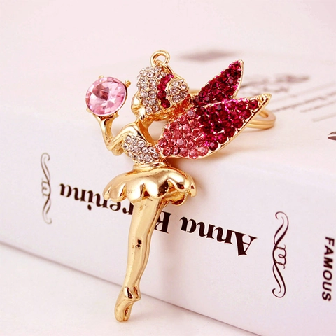 Metal Angel Fairy Ballet Dancer Keychain Exquisite Rhinestone Inlaid Crystal Ball Pendant Bag Charm Gift For Women