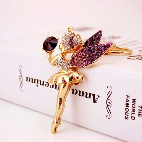 Metal Angel Fairy Ballet Dancer Keychain Exquisite Rhinestone Inlaid Crystal Ball Pendant Bag Charm Gift For Women