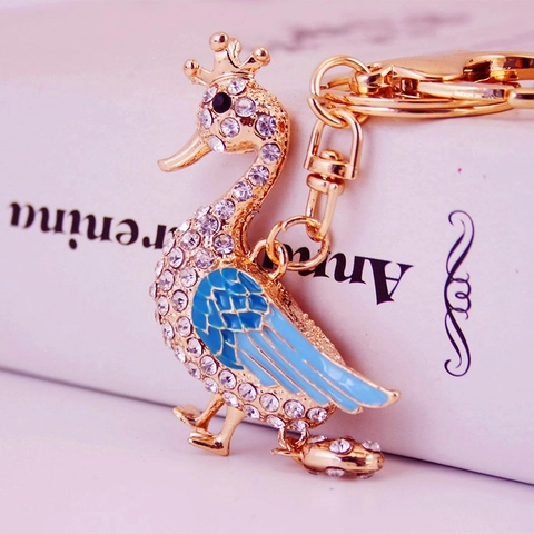 Creative Cute Crown Swan Keychain Luxury Zinc Alloy Rhinestone Enamel Animal Bag Pendant Key Ring Gift For Women Girls