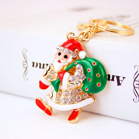 Lussuoso Portachiavi in Metallo Babbo Natale con Strass e Smalto Portachiavi in Lega Placcata Oro Regalo di Natale Donna