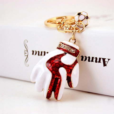 Sportieve Metalen Sleutelhanger Met Keepershandschoen Strass Emaille Voetbal Hanger Voor Mannen Fans Cadeau