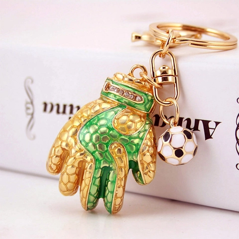 Sportieve Metalen Sleutelhanger Met Keepershandschoen Strass Emaille Voetbal Hanger Voor Mannen Fans Cadeau