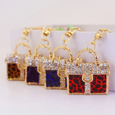 Mode Luipaardprint Handtas Sleutelhanger Zinklegering Strass Ingelegde Metalen Tas Hanger Sleutelring Voor Vrouwen Cadeau