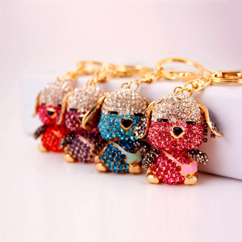 Lindo Dibujos Animados Perro Mochila Cachorro Diamante de Imitación Llavero Metal Signo del Zodiaco Perro Anillo de Llave Bolso Colgante Joyería Para Mujeres Niñas Regalo
