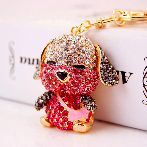Lindo Dibujos Animados Perro Mochila Cachorro Diamante de Imitación Llavero Metal Signo del Zodiaco Perro Anillo de Llave Bolso Colgante Joyería Para Mujeres Niñas Regalo