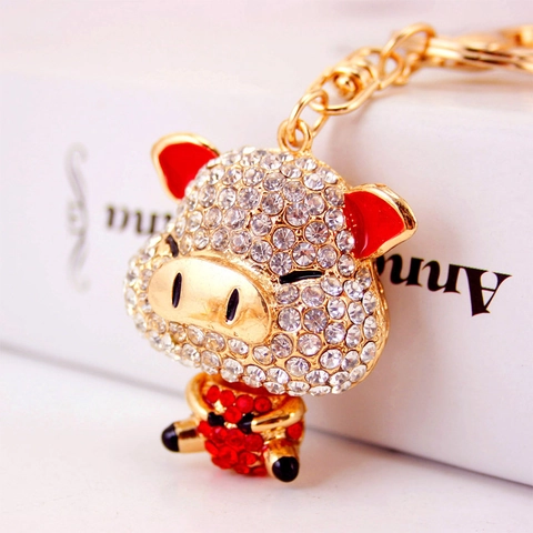 Simpatico Portachiavi in Metallo con Strass a Forma di Maiale in Lega di Zinco Ciondolo per Borsa Animale Zodiacale per Donna Regalo