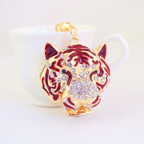 Luxus Tigerkopf-Schlüsselanhänger Mit Strass Emaille Tier Leopard Anhänger Zinklegierung Auto Schlüsselanhänger Tasche Zubehör Geschenk