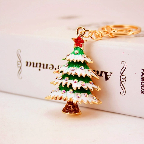 Llavero de Navidad de Aleación de Zinc Festivo con Diamantes de Imitación y Esmalte Papá Noel Árbol Campana Muñeco de Nieve Colgante de Bolso Regalo