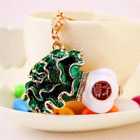 Llavero de Esmalte de Col China de la Suerte Aleación de Zinc Creativa Con Diamantes de Imitación para Mujer Hombre Colgante