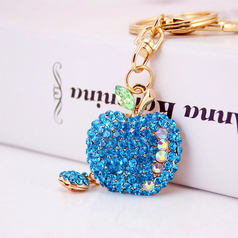 Creativo Simpatico Portachiavi a Mela con Strass in Lega di Zinco Pendente a Frutta Accessorio per Borsa Regalo Luccicante Moda Donna