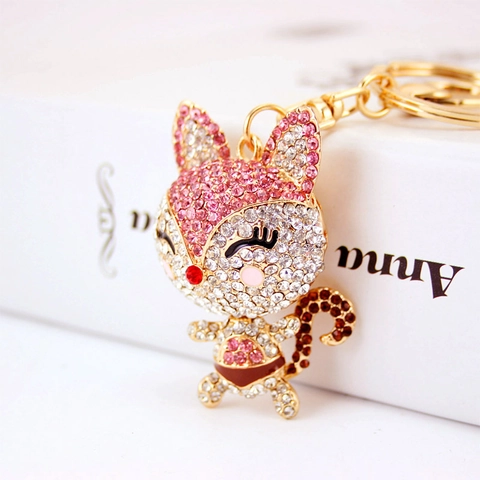 Simpatico Portachiavi a Forma di Volpe con Strass Pendente in Lega di Zinco per Borse Donna Accessori Scintillante Anello Portachiavi Animale