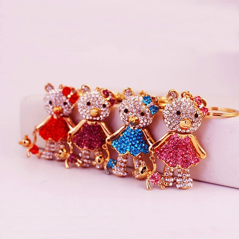 Schattige Beer Sleutelhanger Goud Legering Emaille Strik Strass Teddybeer Tas Hanger Voor Vrouwen Meisjes Cadeau Decor