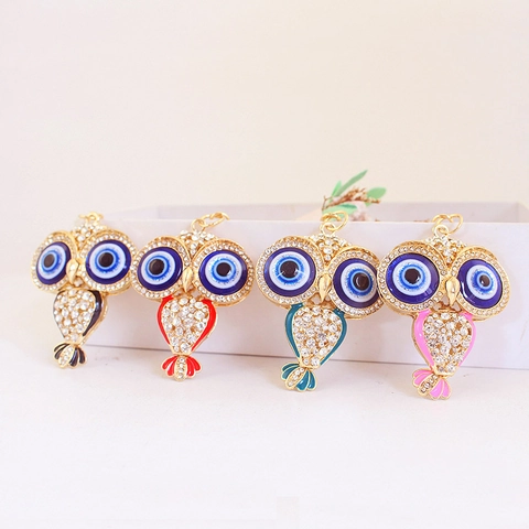 Schattige Legering Strass Uil Sleutelhanger Met Boze Oog Emaille Tas Hanger Voor Vrouwen Meisjes Mode Sieraden Accessoire