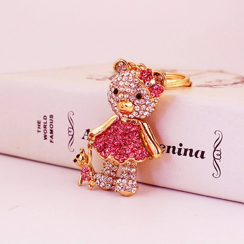 Schattige Beer Sleutelhanger Goud Legering Emaille Strik Strass Teddybeer Tas Hanger Voor Vrouwen Meisjes Cadeau Decor