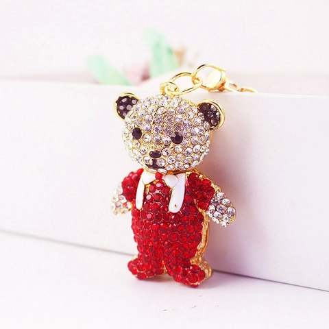 Süßer Strass Teddybär Schlüsselanhänger Metalllegierung Cartoon Tier Tasche Charme Anhänger Für Damen Mädchen Schmuck Geschenk