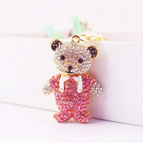 Süßer Strass Teddybär Schlüsselanhänger Metalllegierung Cartoon Tier Tasche Charme Anhänger Für Damen Mädchen Schmuck Geschenk