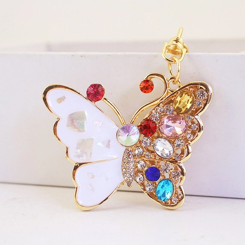 Portachiavi con Farfalla in Strass Colorati in Lega di Zinco Smaltata Ciondolo per Borsa a Forma di Insetto per Donna Oro