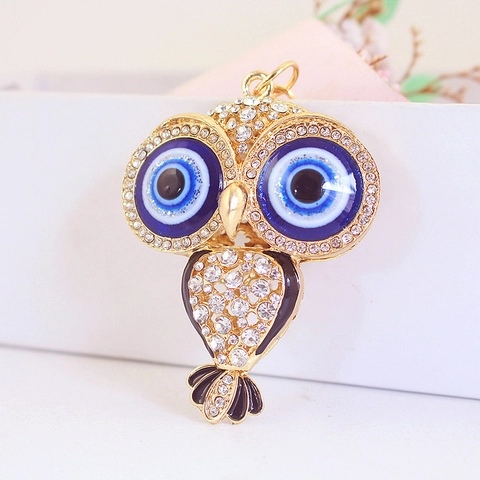 Schattige Uil Sleutelhanger Zinklegering Strass Boze Oog Dier Hanger Voor Handtassen Sleutels Cadeau Voor Vrouwen