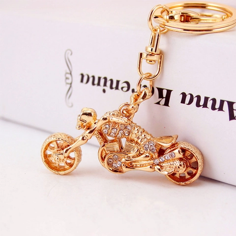 Kreativer Gold Motorrad Schlüsselanhänger Für Herren Vintage Strass Eingelegter Motorrad Anhänger Schlüsselring Geschenk Punk Skelett Reiter Metall Schlüsselhalter
