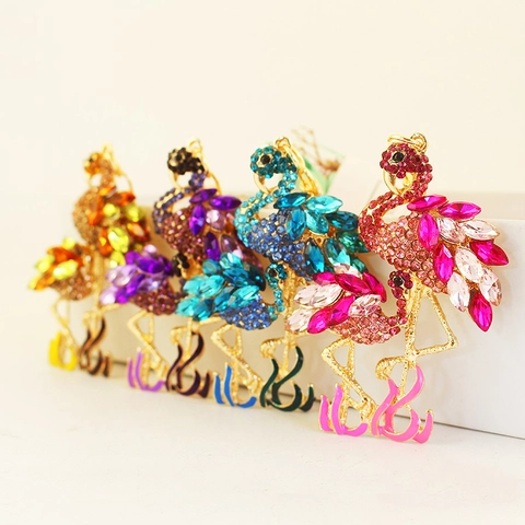 Creatieve Schattige Flamingo Kraanvogel Sleutelhanger Zinklegering Ingelegde Vogel Hanger Tas Bedeltje Sieraden Cadeau