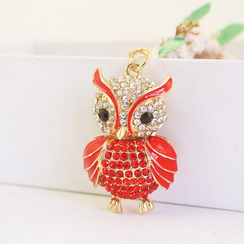 Schattige Uil Strass Sleutelhanger Zinklegering Geschilderde Metalen Uil Hanger Voor Vrouwen Tas Accessoires Creatief Cadeau Sleutelhanger