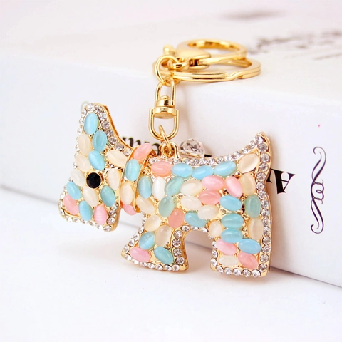 Simpatico Portachiavi Cane Scottie in Lega di Zinco Opale Artificiale Strass Ciondolo Borsa Stile Coreano Animali Gioielli Regalo