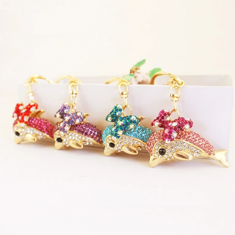 Simpatico Portachiavi a Forma di Delfino con Strass Fiocco in Lega Anello Chiave Animale per Ciondolo Borsa Auto Regalo Decorativo Donna