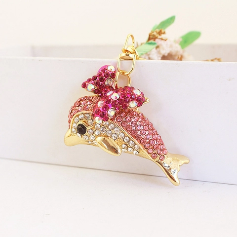 Simpatico Portachiavi a Forma di Delfino con Strass Fiocco in Lega Anello Chiave Animale per Ciondolo Borsa Auto Regalo Decorativo Donna