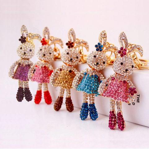 Cute Cartoon Long Leg Rabbit Keychain Zinc Alloy Rhinestone Inlaid Bag Pendant Fashion Accessory Women Girls Gift Charm